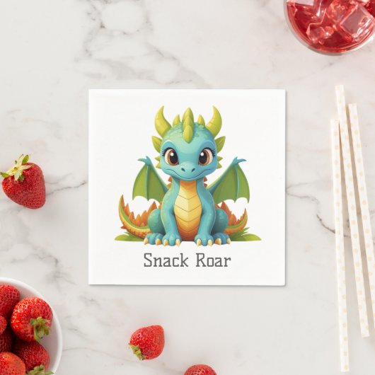 Serviette En Papier Snack Roar Vert Bleu Bébé Papier Dragon Napkins (En situation)