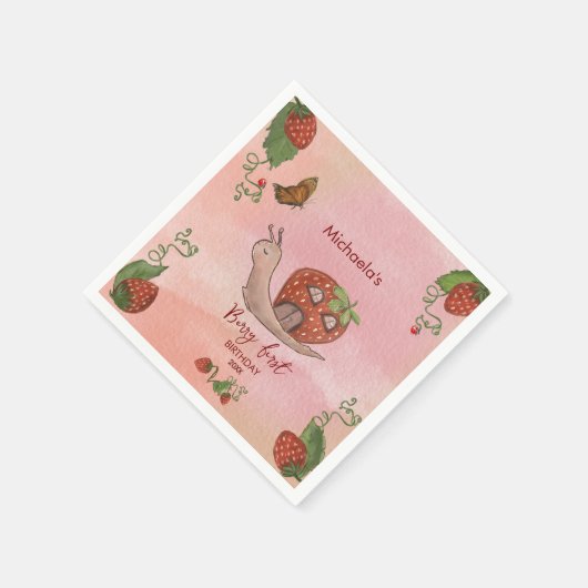 Serviette En Papier Snail & Strawberry 'Berry First' Party Napkins (Coin)