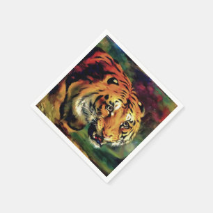 Serviette En Papier Snarling Tiger Portrait Artistique