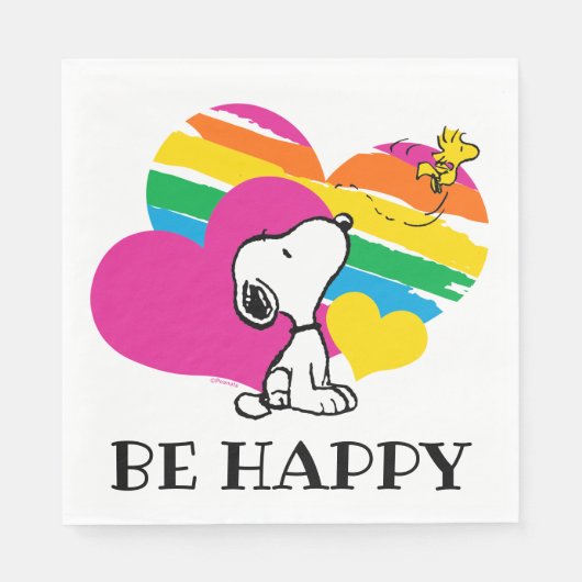 Serviette En Papier Snoopy et Woodstock | Coeurs arc-en-ciel (Devant)