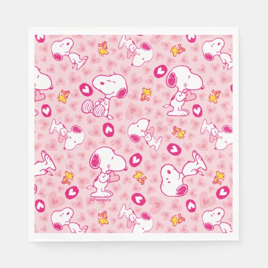 Serviette En Papier Snoopy & Woodstock Motif Coeurs roses (Devant)