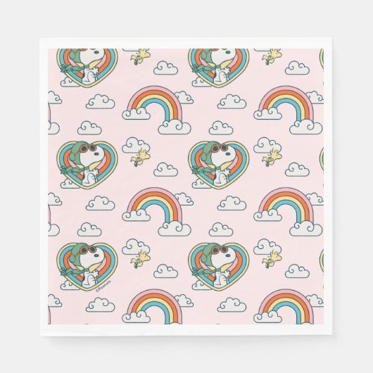 Serviette En Papier Snoopy & Woodstock Rainbow Heart Motif (Devant)
