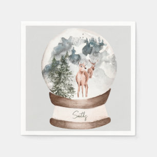 Serviette En Papier Snow globe Custom Nom de famille Woodland Noël