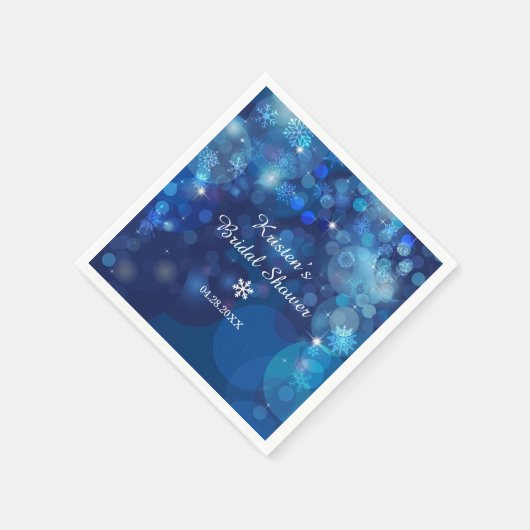 Serviette En Papier Snowflake Blue Bokeh Fête des mariées d'hiver (Coin)
