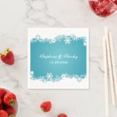 Serviette En Papier Snowflake moderne aqua blanc mariage d'hiver (En situation)