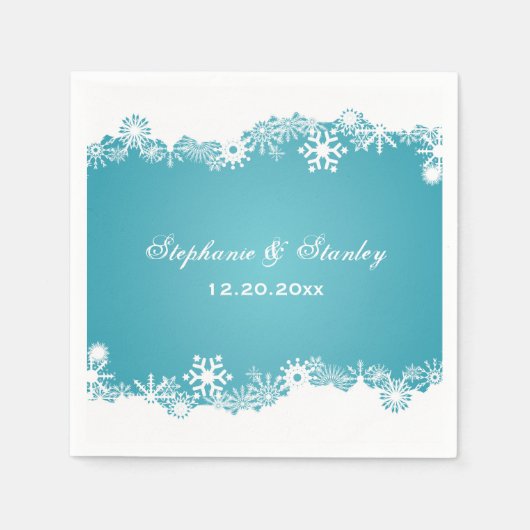 Serviette En Papier Snowflake moderne aqua blanc mariage d'hiver (Devant)