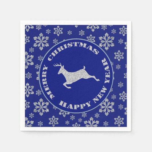 Serviette En Papier Snowflake Reindeer Silver Blue (Devant)