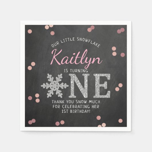 Serviette En Papier Snowflake Winter Chalkboard 1er anniversaire (Devant)