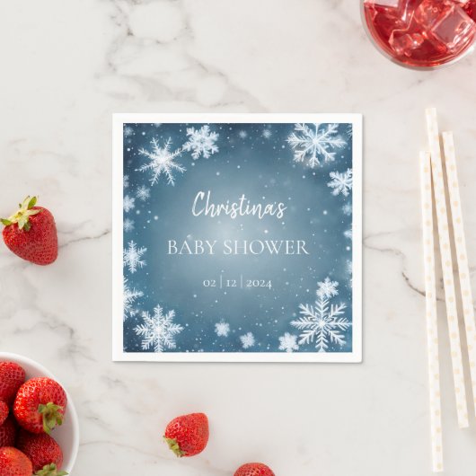 Serviette En Papier Snowflake Winter Wonderland Baby shower Bleu (En situation)