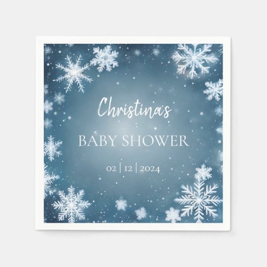 Serviette En Papier Snowflake Winter Wonderland Baby shower Bleu (Devant)