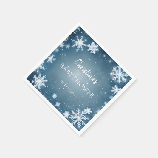 Serviette En Papier Snowflake Winter Wonderland Baby shower Bleu (Coin)
