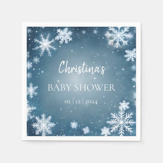 Serviette En Papier Snowflake Winter Wonderland Baby shower Bleu (Devant)