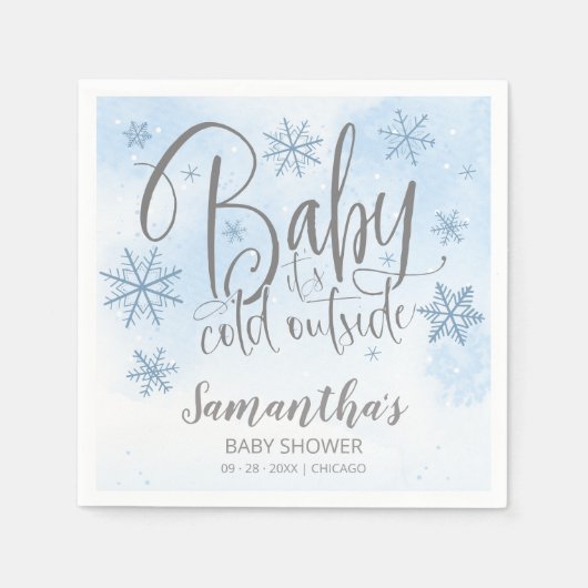 Serviette En Papier Snowflakes Baby It's Cold Outside Boy Baby shower (Devant)