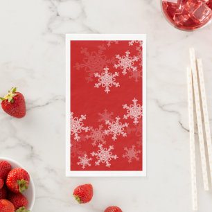 Serviette En Papier Snowflakes blanc rouge Noël minimaliste