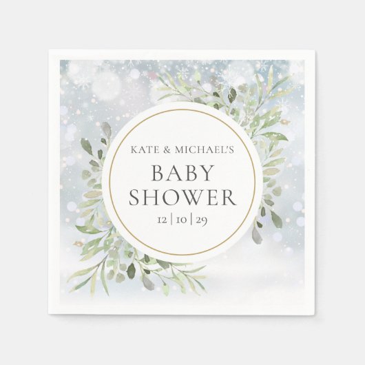 Serviette En Papier Snowflakes d'hiver Baby shower verdoyant (Devant)