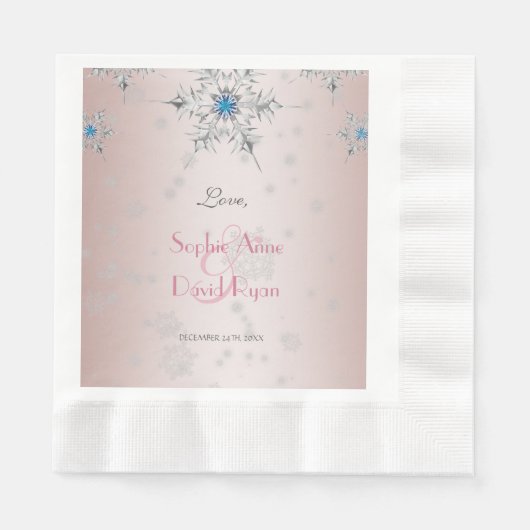 Serviette En Papier Snowflakes en argent Cristaux Perles rose Mariage (Devant)