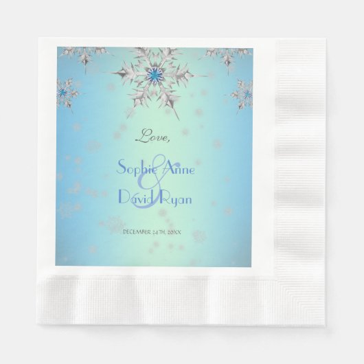 Serviette En Papier Snowflakes en argent Crystals Blue Pearls Mariage (Devant)