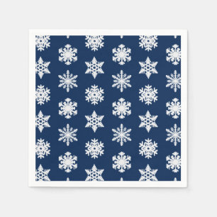 Serviette En Papier Snowflakes Ikat - Blanc et Bleu Marine