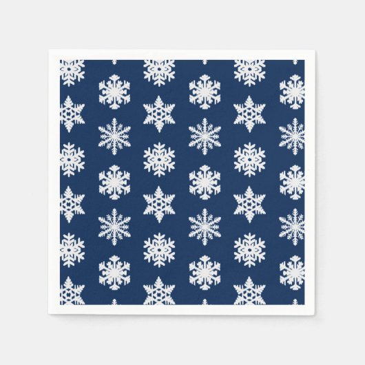 Serviette En Papier Snowflakes Ikat - Blanc et Bleu Marine (Devant)