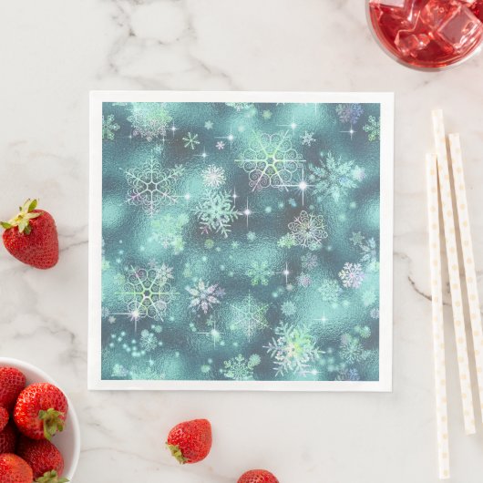 Serviette En Papier Snowflakes le plus beau Motif ID Turquoise846 (En situation)