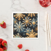 Serviette En Papier Snowflakes Magique Noël Noir Or Bleu (En situation)