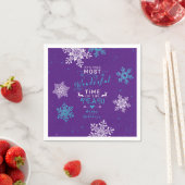 Serviette En Papier Snowflakes Noël Noël Noël Mauve Turquoise (En situation)