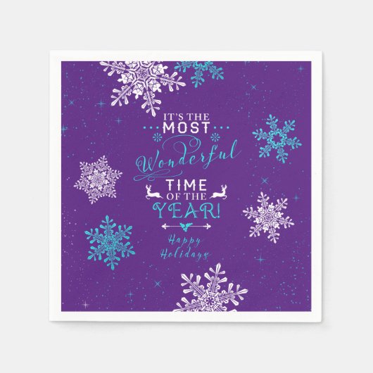 Serviette En Papier Snowflakes Noël Noël Noël Mauve Turquoise (Devant)