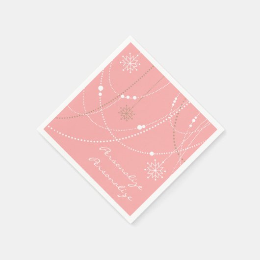 Serviette En Papier Snowflakes rose du milieu du siècle élégant hiver (Coin)