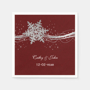 Serviette En Papier snowflakes rouge Silver - serviette mariage person