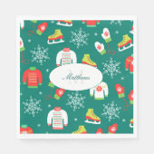 Serviette En Papier Snowflakes Turquoise Monogramme Motif Noël (Devant)