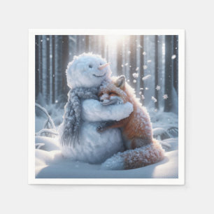 Serviette En Papier Snowman Accroche Un Renard