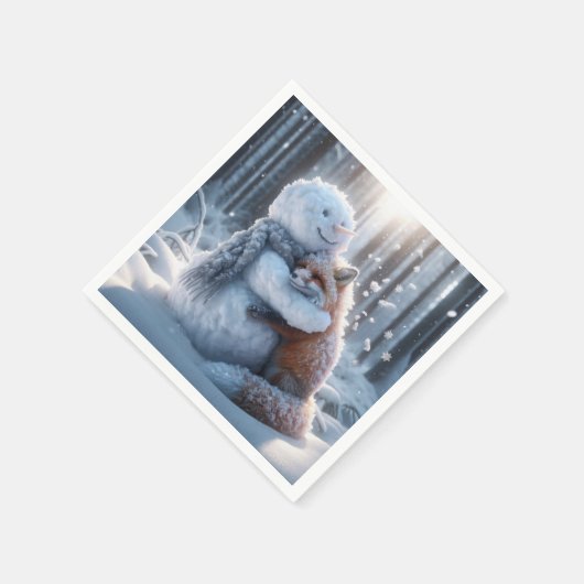 Serviette En Papier Snowman Accroche Un Renard (Coin)