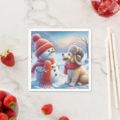 Serviette En Papier Snowman Avec Chien (En situation)