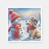 Serviette En Papier Snowman Avec Chien (Devant)