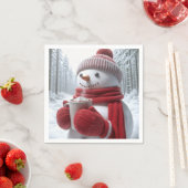 Serviette En Papier Snowman Avec Chocolat Chaud (En situation)