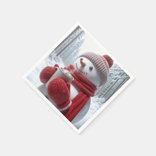 Serviette En Papier Snowman Avec Chocolat Chaud (Coin)