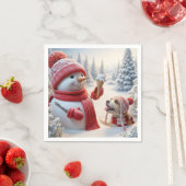 Serviette En Papier Snowman avec Ice Cream Cône et Chien (En situation)
