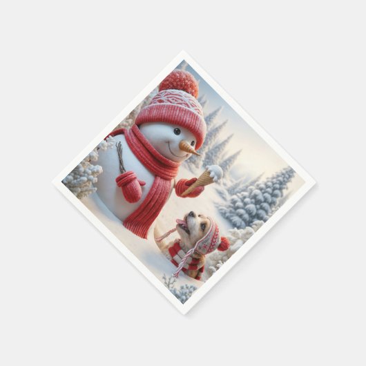Serviette En Papier Snowman avec Ice Cream Cône et Chien (Coin)