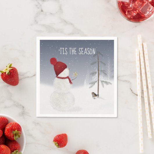 Serviette En Papier Snowman Avec Star De Noël (En situation)