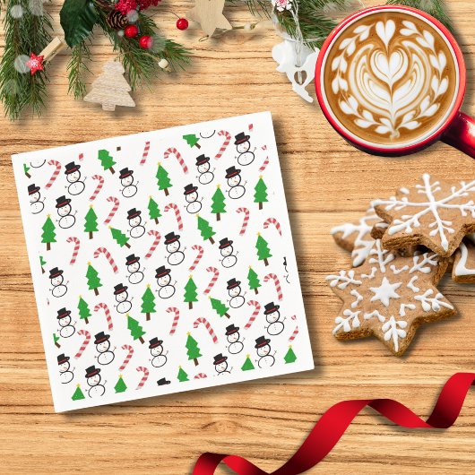 Serviette En Papier Snowman Candy Cane Tree Cheer | Christmas