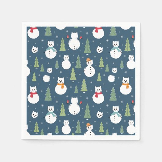 Serviette En Papier Snowman Cats Motif de vacances (Devant)
