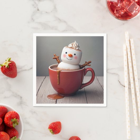 Serviette En Papier Snowman Dans Chocolat Chaud (En situation)
