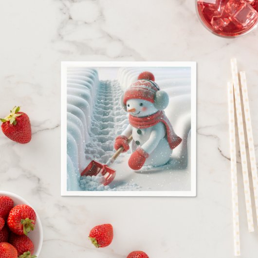 Serviette En Papier Snowman De Noël Avec Chaussure Rouge (En situation)
