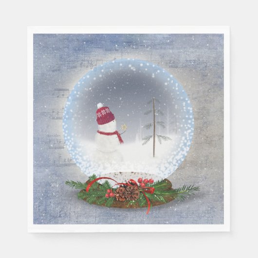 Serviette En Papier Snowman de Noël dans le monde des neiges (Devant)