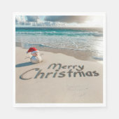 Serviette En Papier Snowman de Noël tropical sur une plage (Devant)