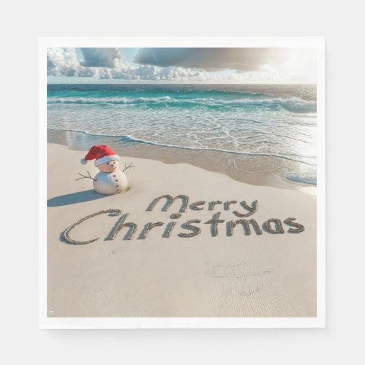 Serviette En Papier Snowman de Noël tropical sur une plage (Devant)