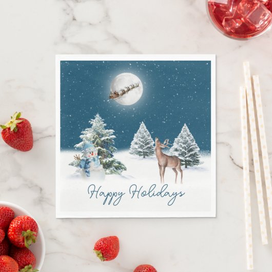 Serviette En Papier Snowman de vacances et cerf avec lune (En situation)