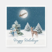 Serviette En Papier Snowman de vacances et cerf avec lune (Devant)