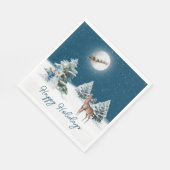 Serviette En Papier Snowman de vacances et cerf avec lune (Coin)