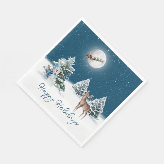Serviette En Papier Snowman de vacances et cerf avec lune (Coin)